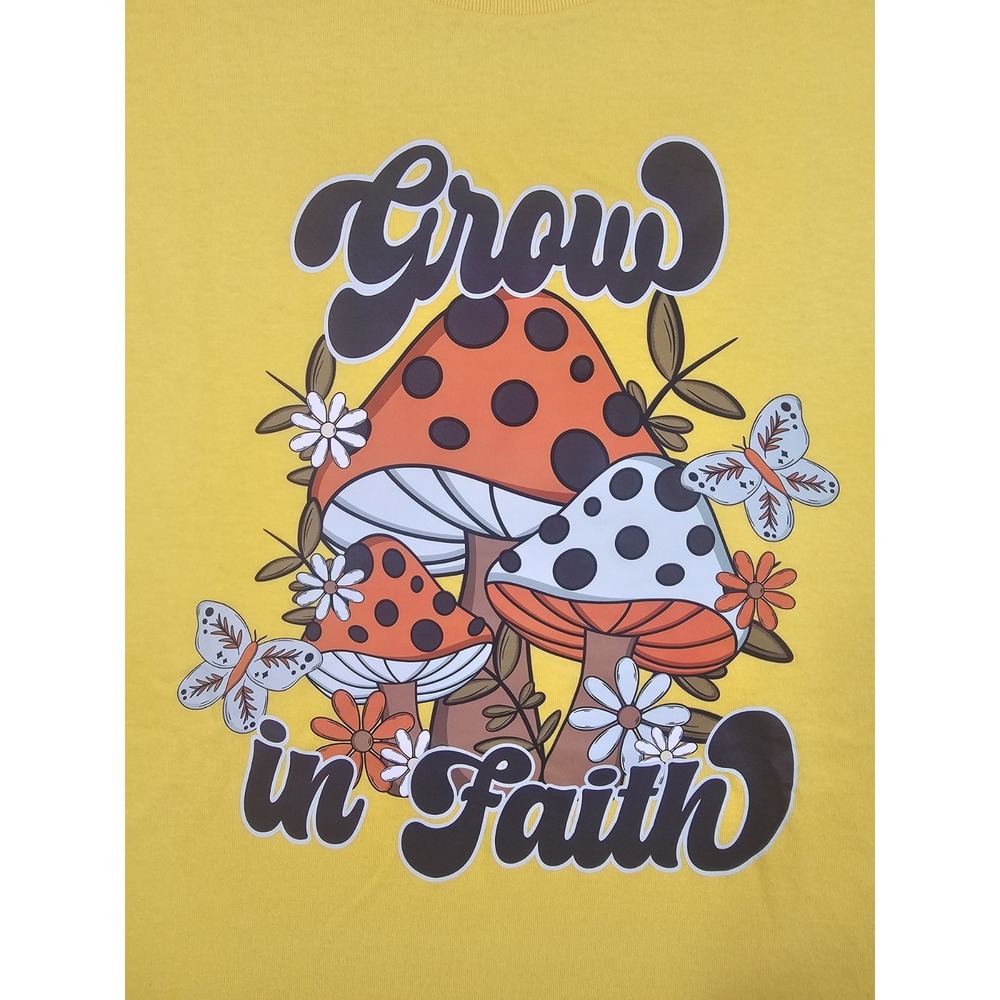 Grow In Faith Mushroom Flowers Butterflies Shirt Size 2x Colorful Outdoor Fun - Picture 3 of 7